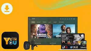 Youcine app promotional post showcasing various movie stars and a selection of films available for streaming.