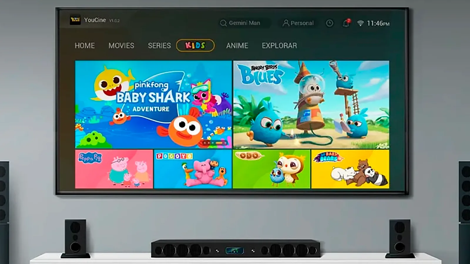 Screen of the Youcine APK featuring a user navigating through TV series and movie selections.