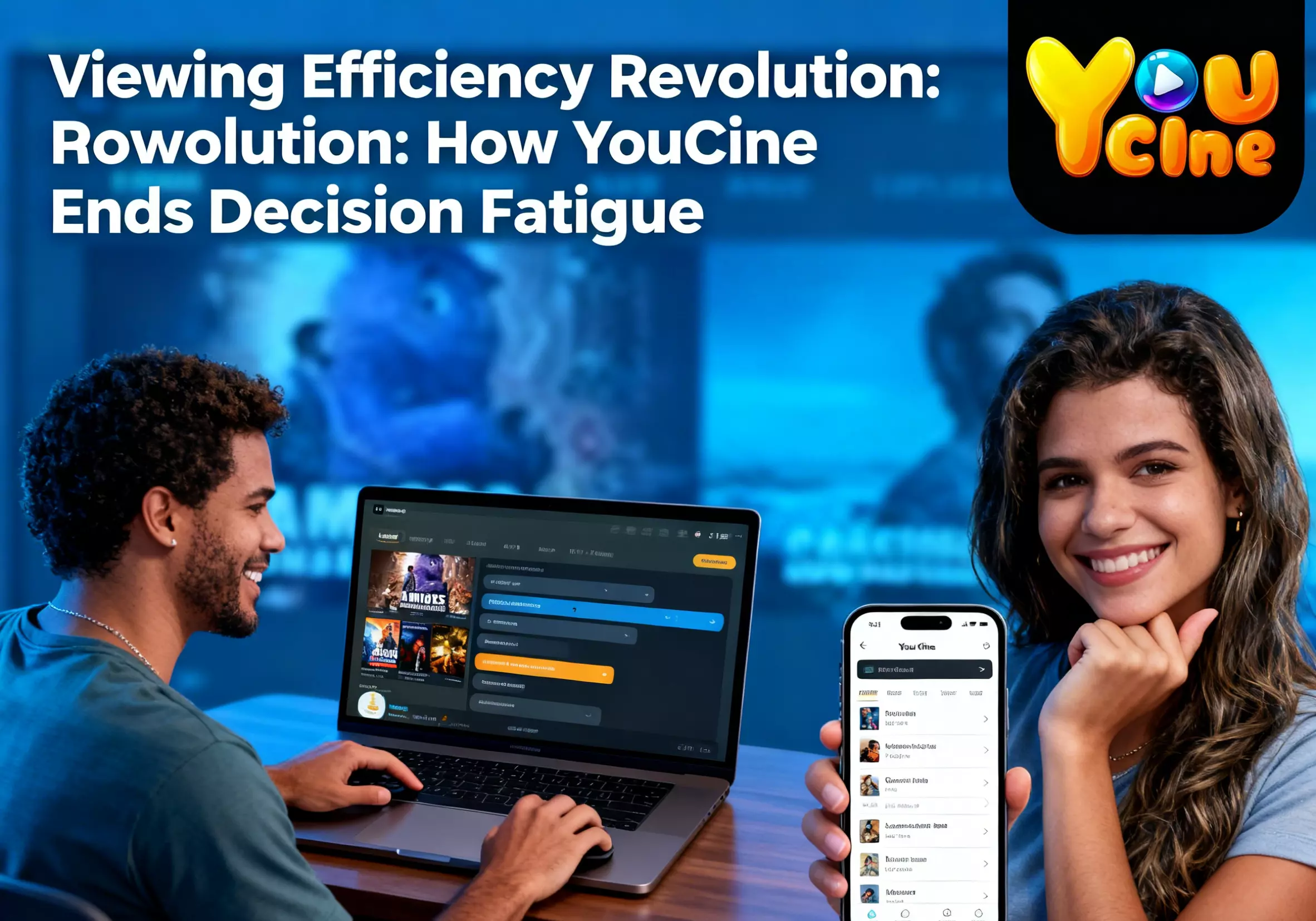 Graphic illustrating "Viewing Efficiency Revolution" and YouCine's role in minimizing decision fatigue for viewers.